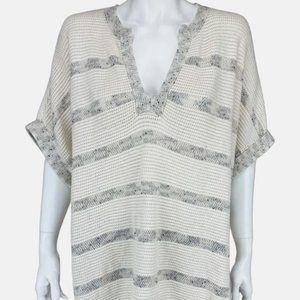 Vince Speckle Stitch Popover Textured Sweater Ivory and Gray XS/S